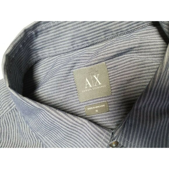 Armani Exchange Mens Blue Striped Button Down Shirt XL Roll Tab Long Sleeves - Picture 3 of 5